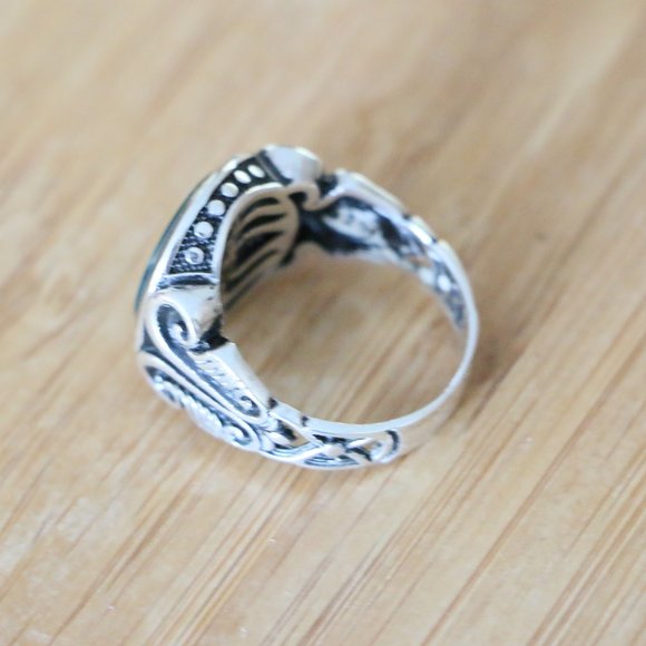 925 Sterling Silver Men's Ring with Green Agate Stone - Picture 10 of 11